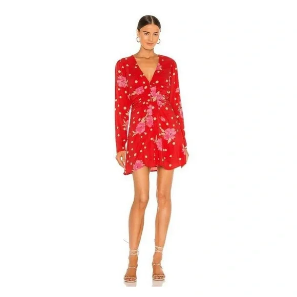 Free People Red Floral Polka Dot Mini Dress